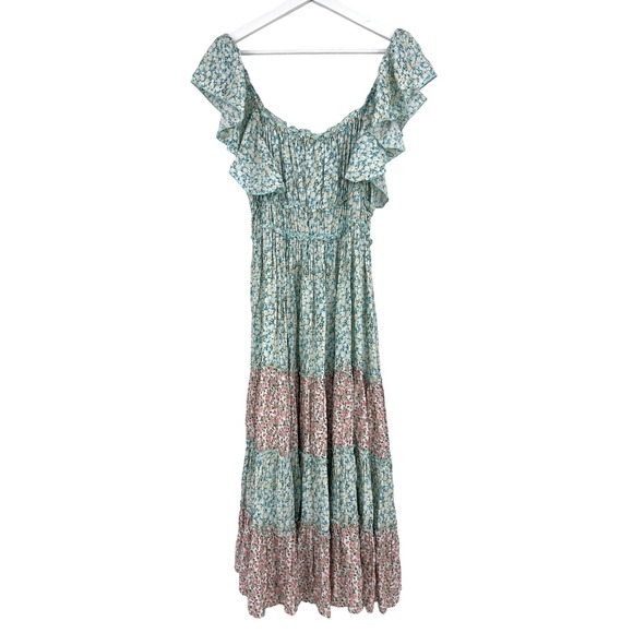 NWT Easel Los Angeles Floral Tiered Midi Dress Smocked Ruffle M cottagecore boho - Picture 8 of 9